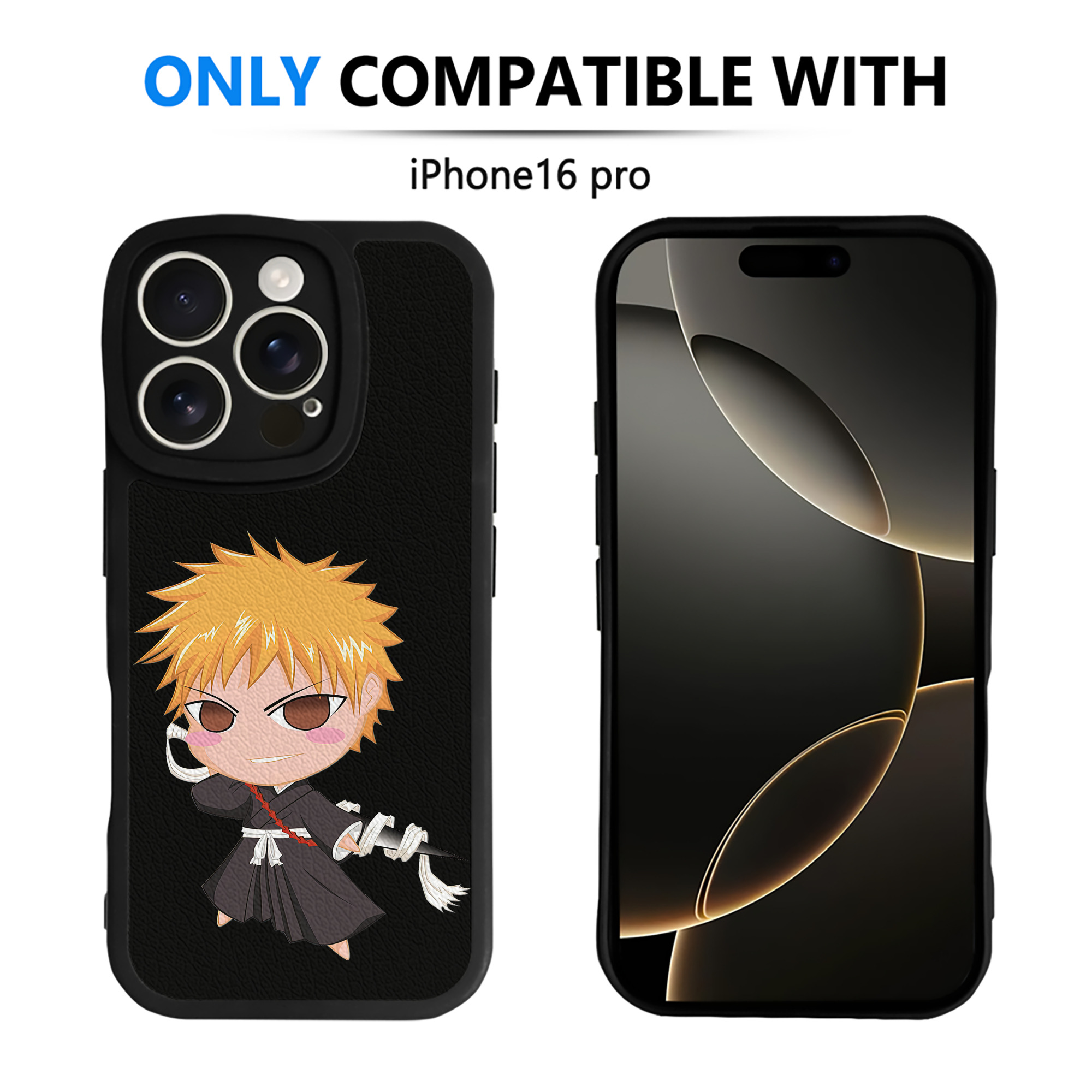 ブリーチ 黒崎一護（くろさき いちご）BLEACH Kurosaki Ichigo 【iPhone 16シリーズ対応】シリコンスマホケース（レザー調） 材質：シリコン